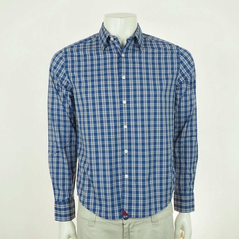 Untuckit Tritten Button Down Shirt Mens Small Blue Plaid Slim Fit Performance